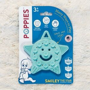 3/$15 🌸 Poppies Teether Smiley the Star Baby Teething Sensory Pop Toy Mint Green